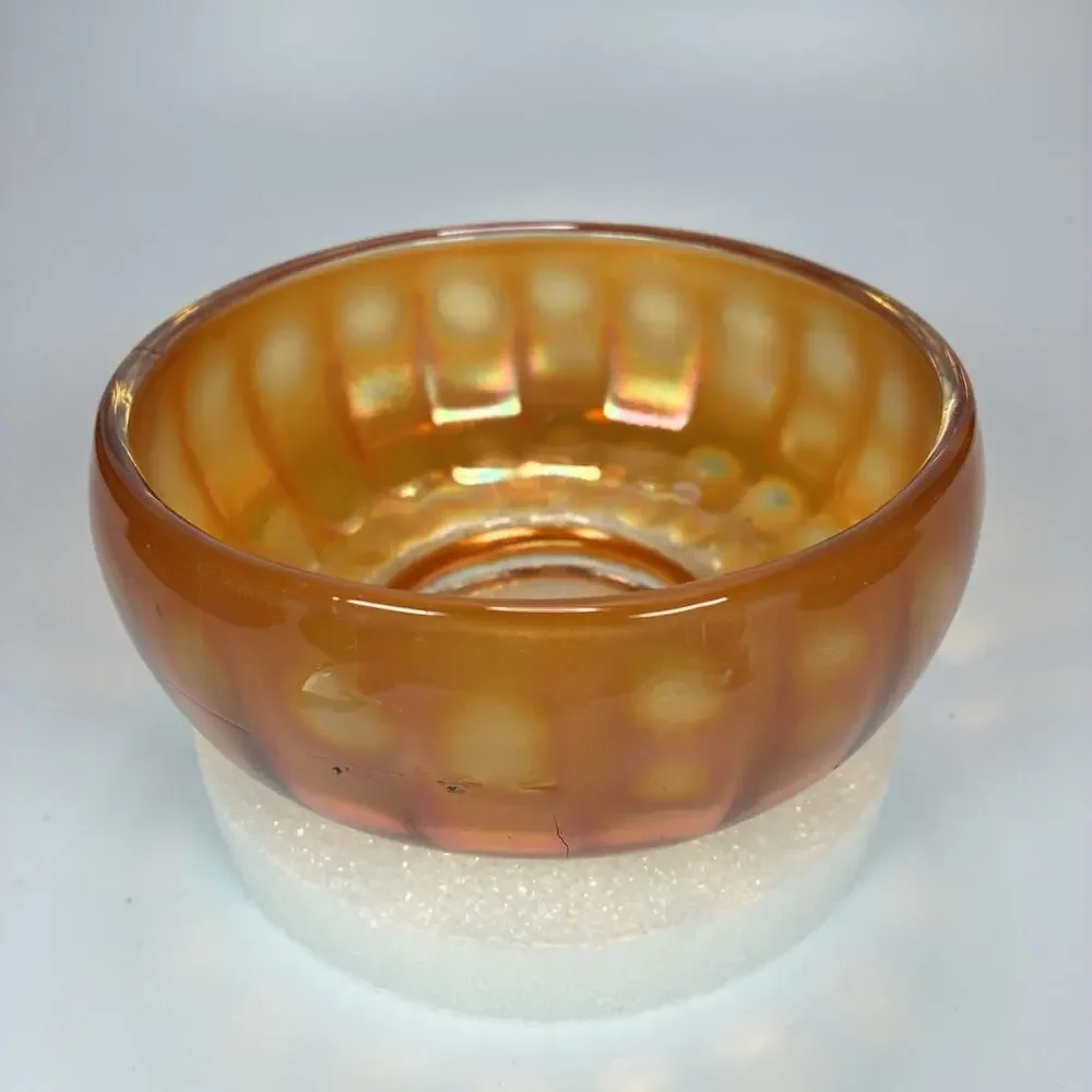 Imperial Glass CHESTERFIELD Line 600 Carnival Marigold Rose Nut Bowl Panelled